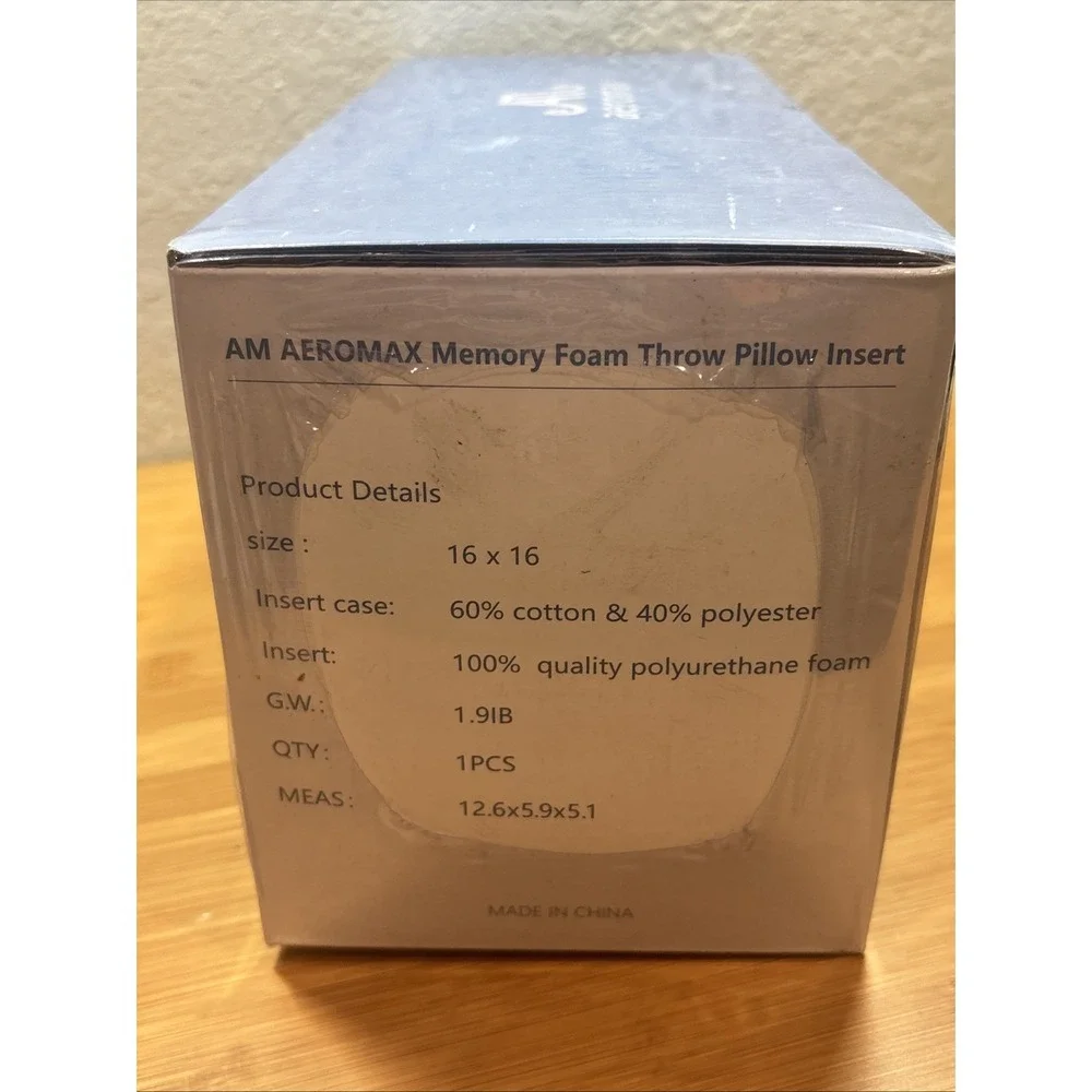 AM AEROMAX 16x16‎ Pillow Insert Memory Foam Throw Pillow Insert Square.  Sealed!